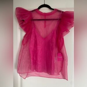 Buddy Love Pink Sheet Ruffle Sleeve Blouse Size Large NWT
